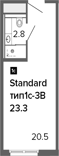 Студия 23 м<sup>2</sup> на 4 этаже Студия 23 м<sup>2</sup> на 4 этаже