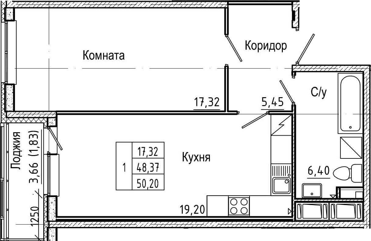 2-комнатная 52 м<sup>2</sup> на 15 этаже 2-комнатная 52 м<sup>2</sup> на 15 этаже