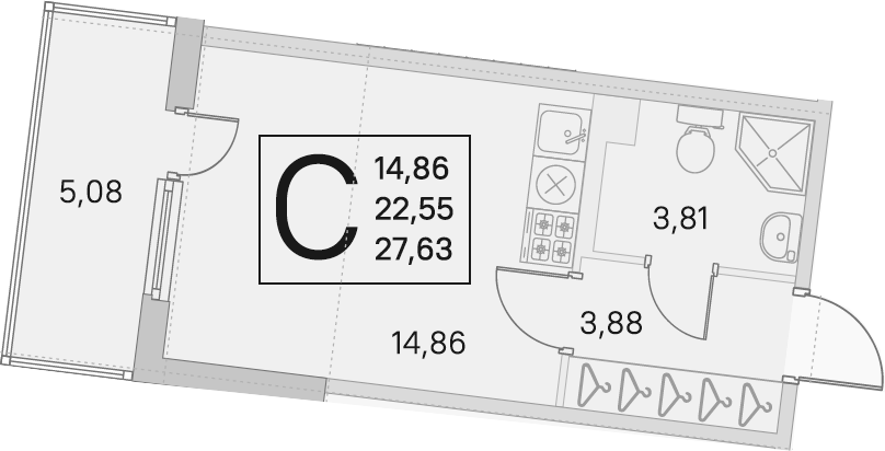 Студия 27 м<sup>2</sup> на 2 этаже Студия 27 м<sup>2</sup> на 2 этаже