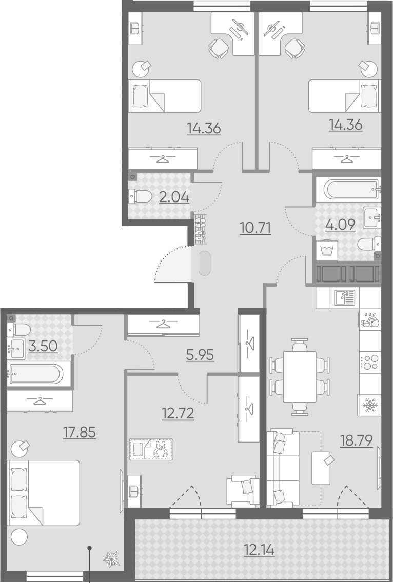 4-комнатная 116 м<sup>2</sup> на 12 этаже 4-комнатная 116 м<sup>2</sup> на 12 этаже