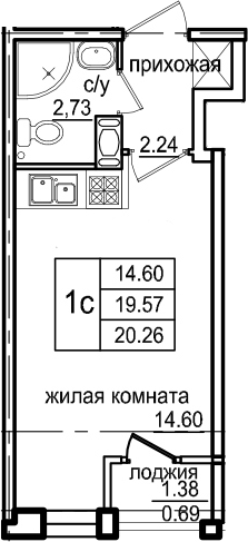 Студия 20 м<sup>2</sup> на 4 этаже Студия 20 м<sup>2</sup> на 4 этаже