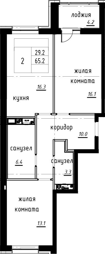 3-комнатная 69 м<sup>2</sup> на 2 этаже 3-комнатная 69 м<sup>2</sup> на 2 этаже