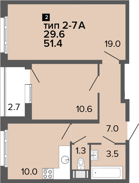 2-комнатная 54 м<sup>2</sup> на 15 этаже 2-комнатная 54 м<sup>2</sup> на 15 этаже