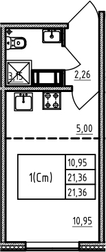 Студия 21 м<sup>2</sup> на 2 этаже Студия 21 м<sup>2</sup> на 2 этаже