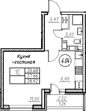 Студия 30 м<sup>2</sup> на 21 этаже Студия 30 м<sup>2</sup> на 21 этаже