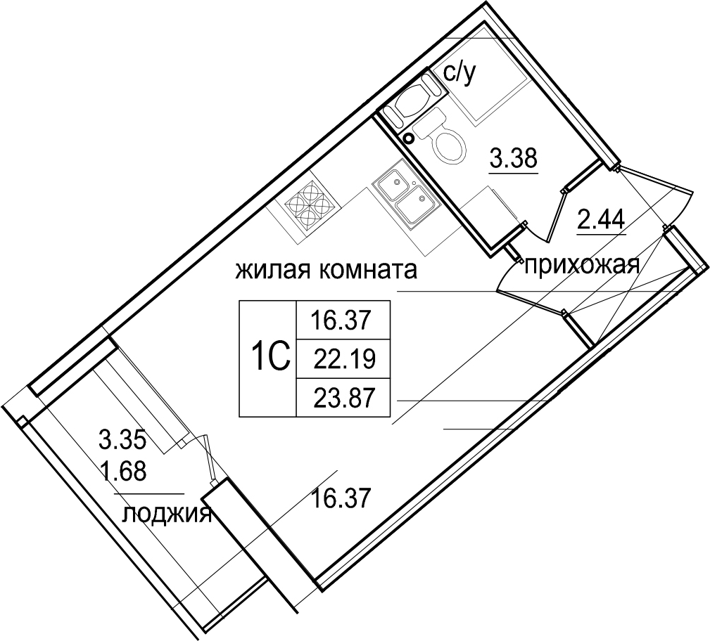 Студия 25 м<sup>2</sup> на 2 этаже Студия 25 м<sup>2</sup> на 2 этаже