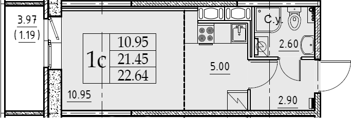 Студия 25 м<sup>2</sup> на 6 этаже Студия 25 м<sup>2</sup> на 6 этаже