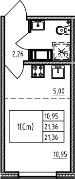 Студия 21 м<sup>2</sup> на 3 этаже Студия 21 м<sup>2</sup> на 3 этаже