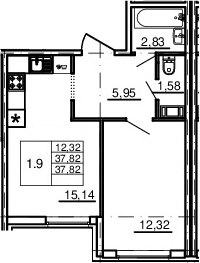 2-комнатная 37 м<sup>2</sup> на 2 этаже 2-комнатная 37 м<sup>2</sup> на 2 этаже