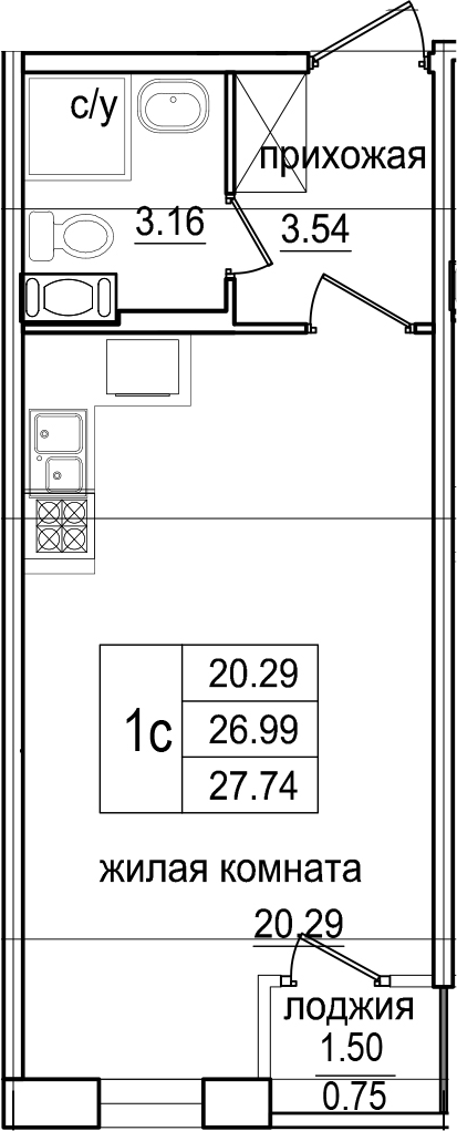 Студия 28 м<sup>2</sup> на 4 этаже Студия 28 м<sup>2</sup> на 4 этаже