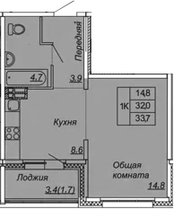 1-комнатная 35 м<sup>2</sup> на 2 этаже 1-комнатная 35 м<sup>2</sup> на 2 этаже
