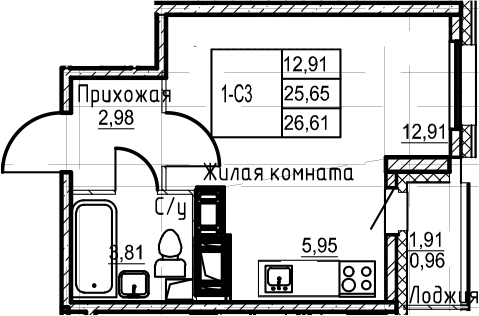 Студия 27 м<sup>2</sup> на 21 этаже Студия 27 м<sup>2</sup> на 21 этаже