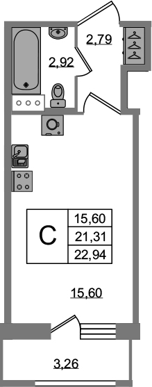 Студия 24 м<sup>2</sup> на 5 этаже Студия 24 м<sup>2</sup> на 5 этаже