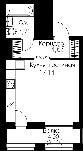 Студия 29 м<sup>2</sup> на 6 этаже Студия 29 м<sup>2</sup> на 6 этаже