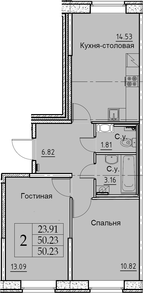 2-комнатная 50 м<sup>2</sup> на 1 этаже 2-комнатная 50 м<sup>2</sup> на 1 этаже