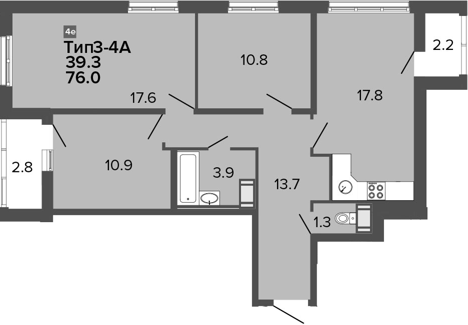 4-комнатная 81 м<sup>2</sup> на 6 этаже 4-комнатная 81 м<sup>2</sup> на 6 этаже