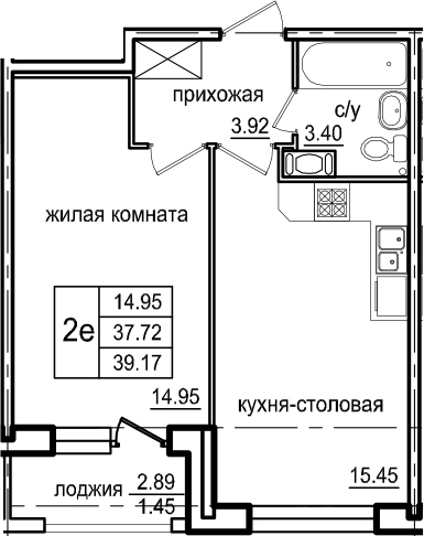 2-комнатная 40 м<sup>2</sup> на 3 этаже 2-комнатная 40 м<sup>2</sup> на 3 этаже