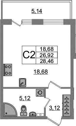 Студия 32 м<sup>2</sup> на 1 этаже Студия 32 м<sup>2</sup> на 1 этаже