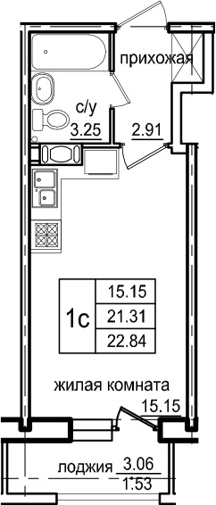 Студия 24 м<sup>2</sup> на 5 этаже Студия 24 м<sup>2</sup> на 5 этаже