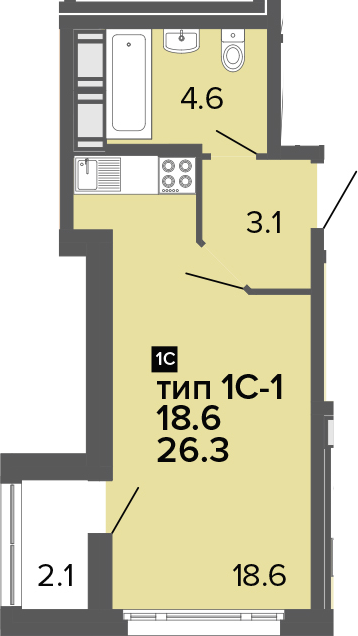 Студия 28 м<sup>2</sup> на 4 этаже Студия 28 м<sup>2</sup> на 4 этаже