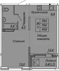 2-комнатная 42 м<sup>2</sup> на 10 этаже 2-комнатная 42 м<sup>2</sup> на 10 этаже