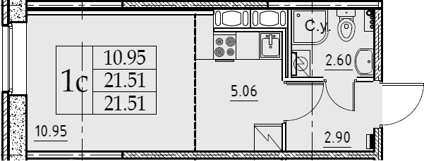 Студия 21 м<sup>2</sup> на 2 этаже Студия 21 м<sup>2</sup> на 2 этаже