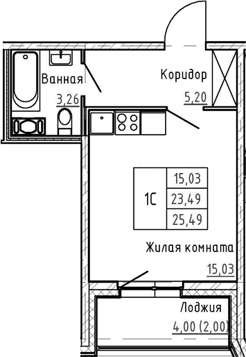 Студия 27 м<sup>2</sup> на 2 этаже Студия 27 м<sup>2</sup> на 2 этаже