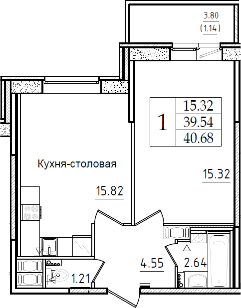2-комнатная 43 м<sup>2</sup> на 7 этаже 2-комнатная 43 м<sup>2</sup> на 7 этаже