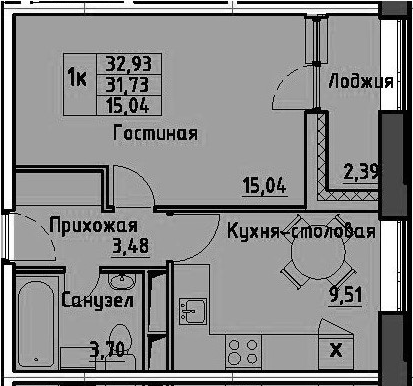 1-комнатная 34 м<sup>2</sup> на 12 этаже 1-комнатная 34 м<sup>2</sup> на 12 этаже