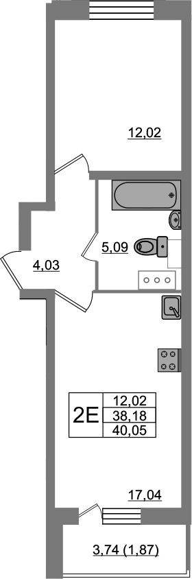 2-комнатная 41 м<sup>2</sup> на 7 этаже 2-комнатная 41 м<sup>2</sup> на 7 этаже