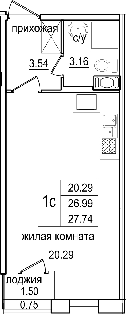 Студия 28 м<sup>2</sup> на 2 этаже Студия 28 м<sup>2</sup> на 2 этаже