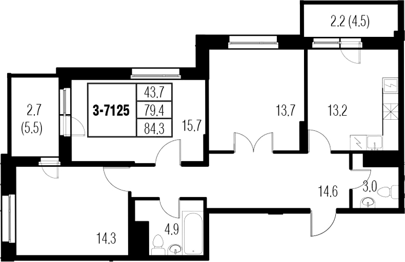 3-комнатная 89 м<sup>2</sup> на 15 этаже 3-комнатная 89 м<sup>2</sup> на 15 этаже