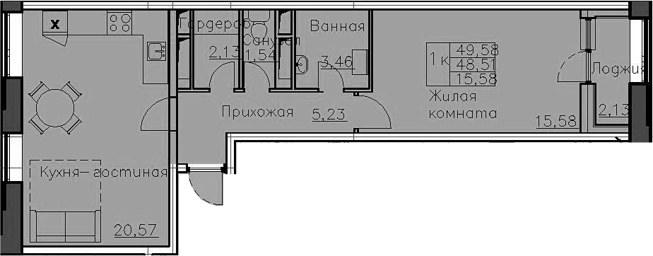1-комнатная 50 м<sup>2</sup> на 8 этаже 1-комнатная 50 м<sup>2</sup> на 8 этаже