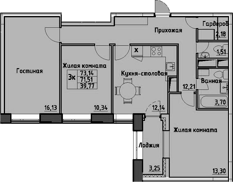 3-комнатная 74 м<sup>2</sup> на 2 этаже 3-комнатная 74 м<sup>2</sup> на 2 этаже
