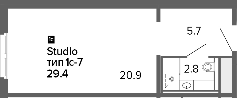 Студия 29 м<sup>2</sup> на 2 этаже Студия 29 м<sup>2</sup> на 2 этаже