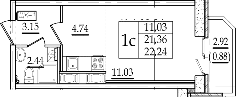 Студия 24 м<sup>2</sup> на 7 этаже Студия 24 м<sup>2</sup> на 7 этаже
