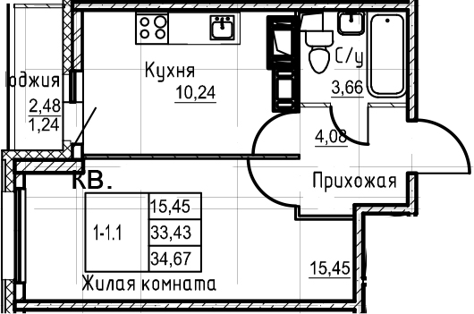 1-комнатная 35 м<sup>2</sup> на 20 этаже 1-комнатная 35 м<sup>2</sup> на 20 этаже
