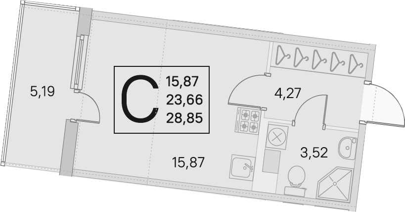 Студия 28 м<sup>2</sup> на 4 этаже Студия 28 м<sup>2</sup> на 4 этаже