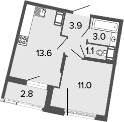 2-комнатная 35 м<sup>2</sup> на 4 этаже 2-комнатная 35 м<sup>2</sup> на 4 этаже