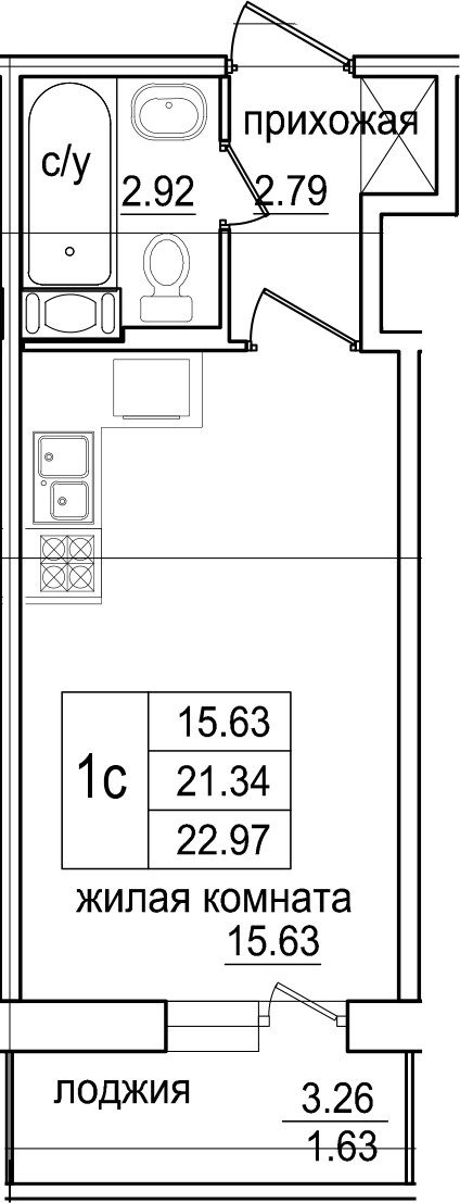 Студия 24 м<sup>2</sup> на 13 этаже Студия 24 м<sup>2</sup> на 13 этаже