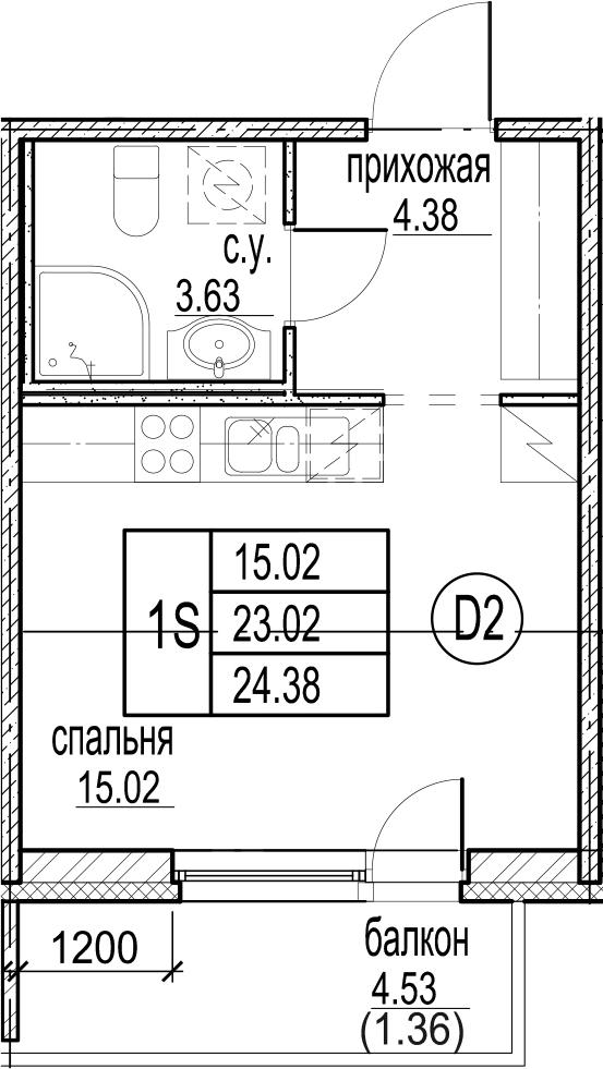 Студия 25 м<sup>2</sup> на 2 этаже Студия 25 м<sup>2</sup> на 2 этаже