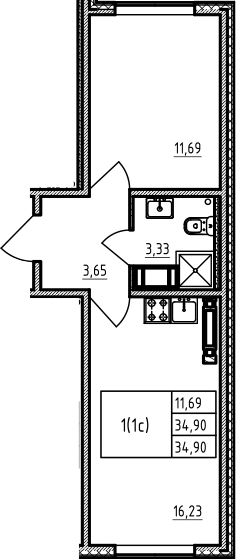 2-комнатная 34 м<sup>2</sup> на 18 этаже 2-комнатная 34 м<sup>2</sup> на 18 этаже