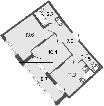 2-комнатная 53 м<sup>2</sup> на 4 этаже 2-комнатная 53 м<sup>2</sup> на 4 этаже