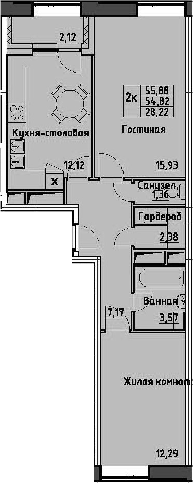 2-комнатная 56 м<sup>2</sup> на 5 этаже 2-комнатная 56 м<sup>2</sup> на 5 этаже