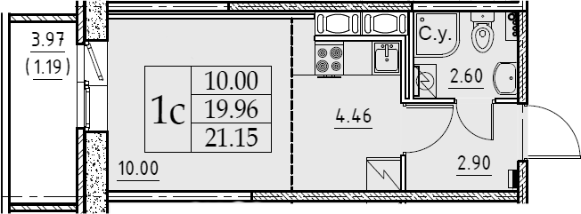 Студия 23 м<sup>2</sup> на 10 этаже Студия 23 м<sup>2</sup> на 10 этаже