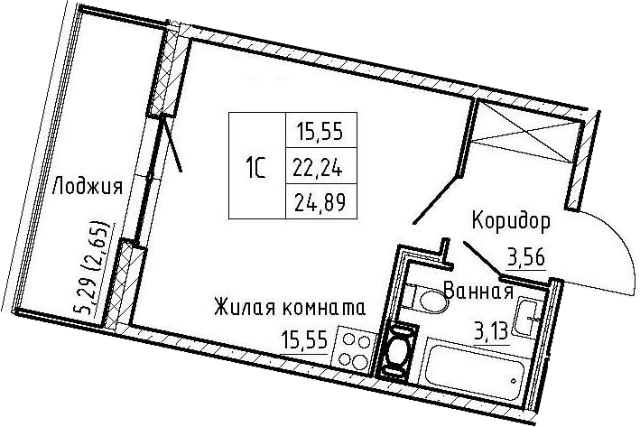Студия 27 м<sup>2</sup> на 4 этаже Студия 27 м<sup>2</sup> на 4 этаже