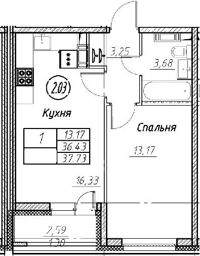 2-комнатная 39 м<sup>2</sup> на 6 этаже 2-комнатная 39 м<sup>2</sup> на 6 этаже
