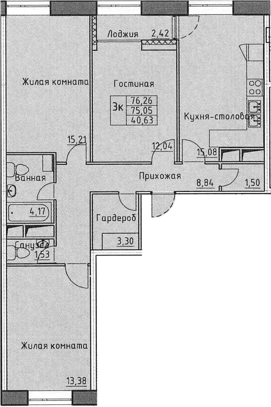 3-комнатная 77 м<sup>2</sup> на 1 этаже 3-комнатная 77 м<sup>2</sup> на 1 этаже