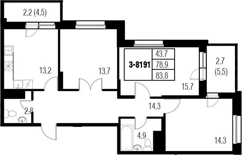 3-комнатная 88 м<sup>2</sup> на 19 этаже 3-комнатная 88 м<sup>2</sup> на 19 этаже