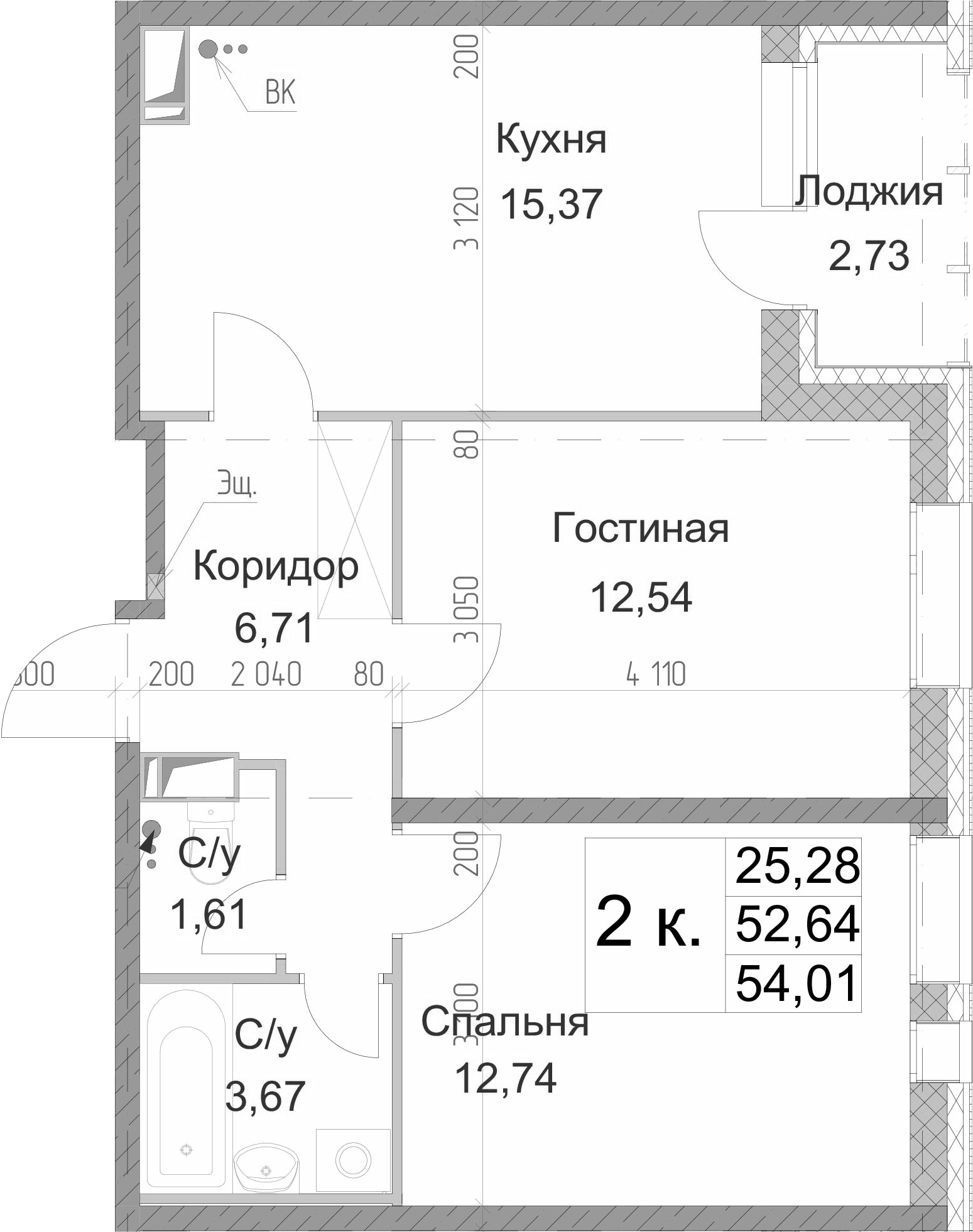 2-комнатная 55 м<sup>2</sup> на 8 этаже 2-комнатная 55 м<sup>2</sup> на 8 этаже